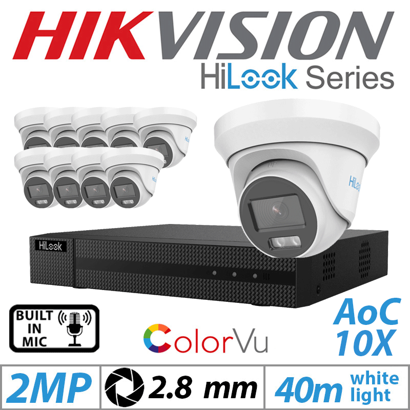2MP 16CH HiLook 10X Dome Outdoor ColorVu Camera 2.8mm White