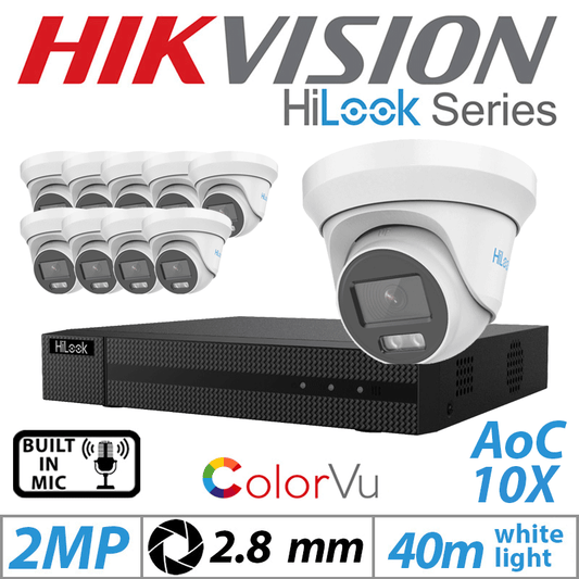 2MP 16CH HiLook 10X Dome Outdoor ColorVu Camera 2.8mm White