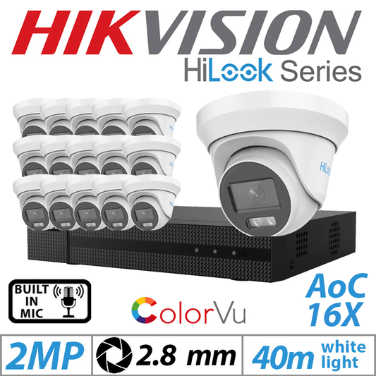 2MP 16CH HiLook 16x ColorVu Dome Outdoor AOC 2.8mm White