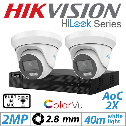 Hikvision 2MP 4CH HiLook Kit 2x Dome Outdoor ColorVu AOC 2.8mm