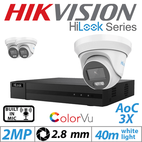 Hikvision 2MP 4CH HiLook Kit 3x Dome Outdoor ColorVu AOC 2.8mm
