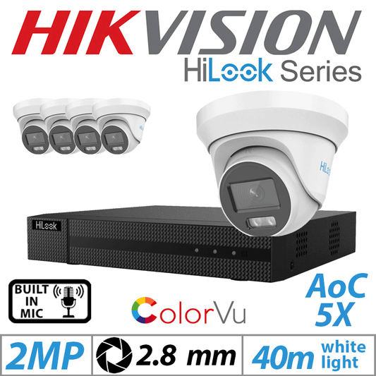 Hikvision HiLook 2MP 8CH 5X Dome Outdoor ColorVu Camera White