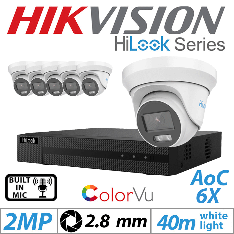 Hikvision HiLook 2MP 8CH 6X Dome Outdoor ColorVu Camera White