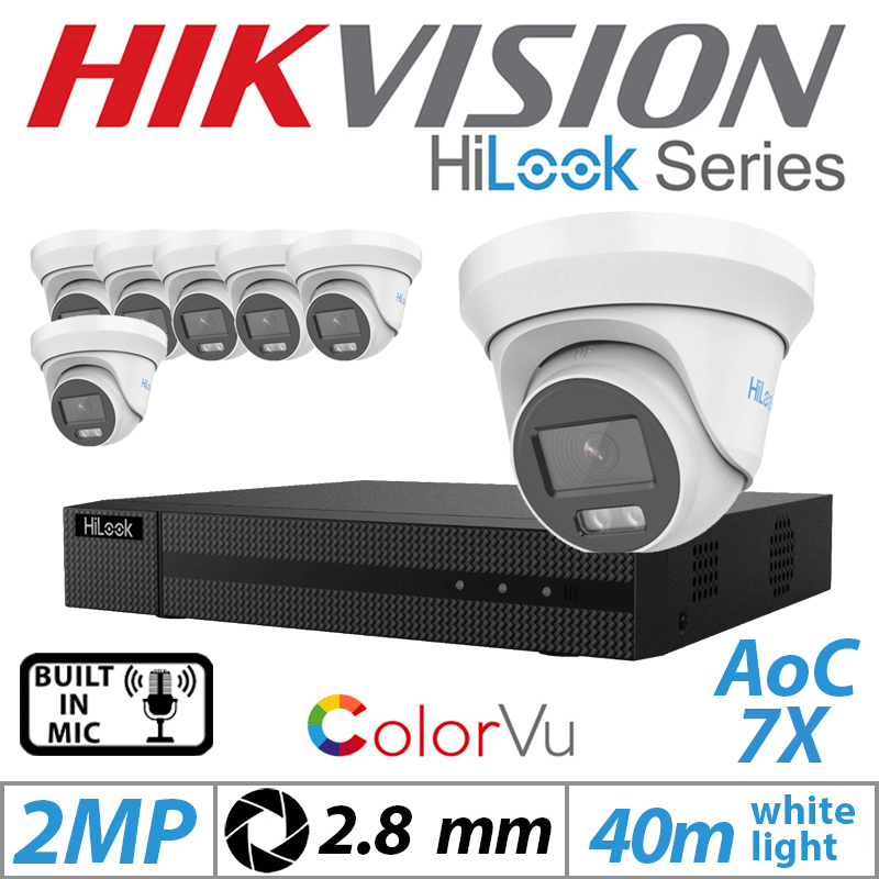 2MP 8CH Hikvision HiLook 7X ColorVu Outdoor Dome Camera 2.8mm