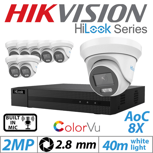 2MP 16CH HiLook 8X Dome Outdoor ColorVu Camera 2.8mm White