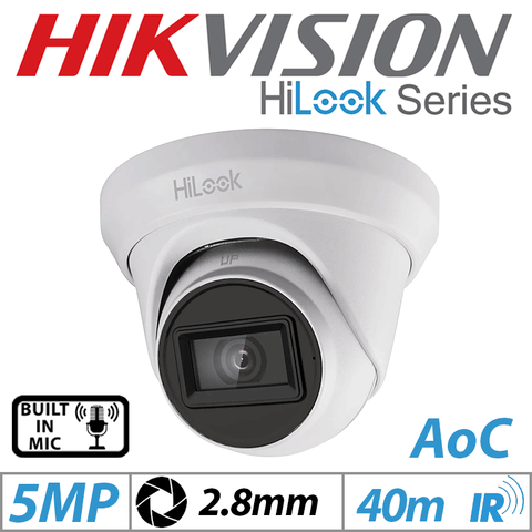 Hikvision HiLook 5MP Dome Cam – AOC, Mic, 2.8mm White