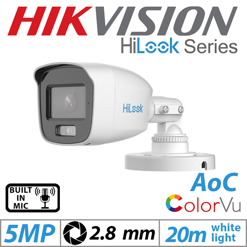 Hikvision 5MP/3K HiLook ColorVu Bullet AoC Camera 2.8mm White G1