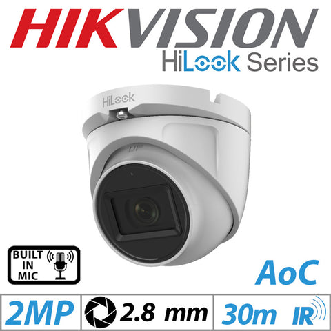Hikvision HiLook 2MP AOC Dome Cam – Mic, 2.8mm, White