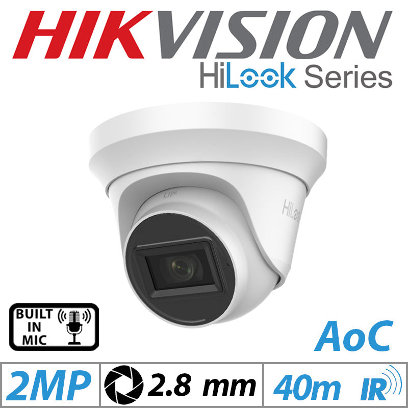 Hikvision HiLook 2MP AOC Dome Cam – Mic, 2.8mm, White
