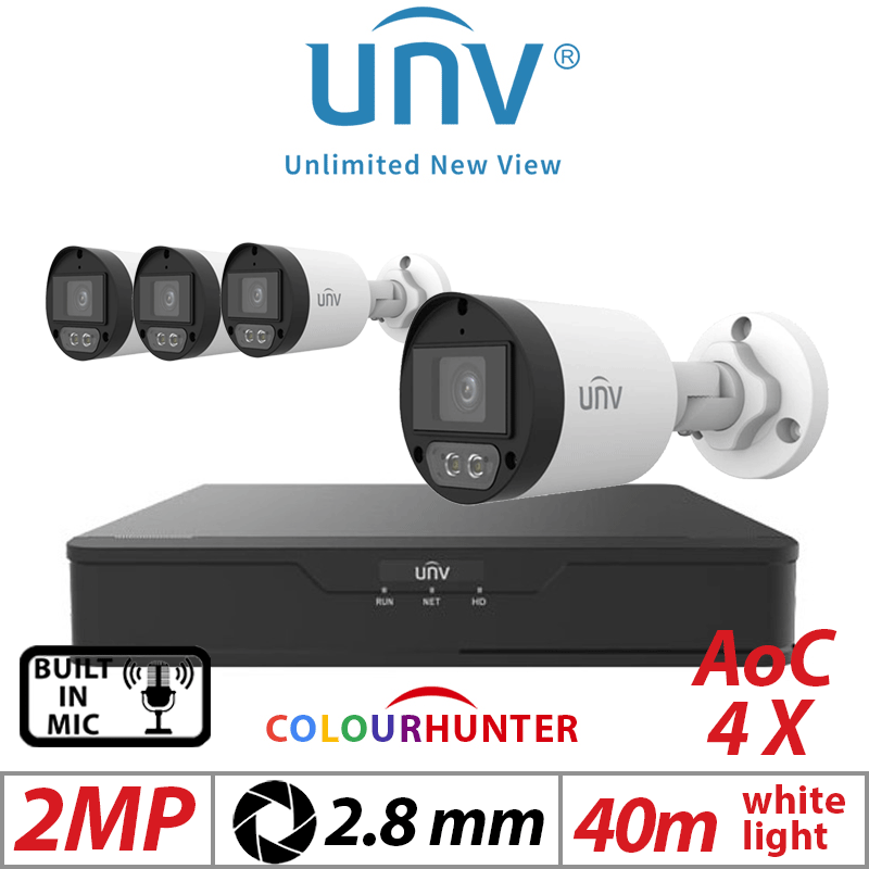 Uniview 2MP 8CH Kit 4x ColorHunter 24/7 Mini Bullet Cameras