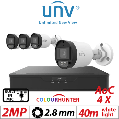 Uniview 2MP 8CH Kit 4x ColorHunter 24/7 Mini Bullet Cameras