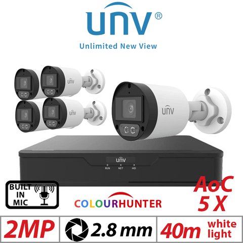 Uniview 2MP 8CH Kit 5x ColorHunter 24/7 Mini Bullet Cameras