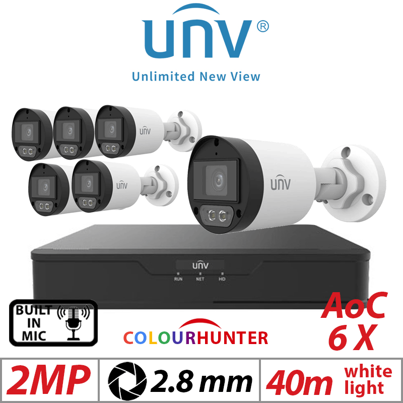 Uniview 2MP 8CH Kit 6x ColorHunter 24/7 Mini Bullet Cameras