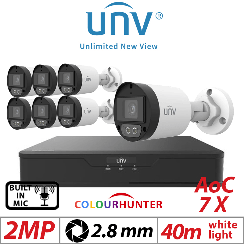 Uniview 2MP 8CH Kit 7x ColorHunter Mini Bullet Cameras