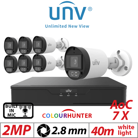 Uniview 2MP 8CH Kit 7x ColorHunter Mini Bullet Cameras