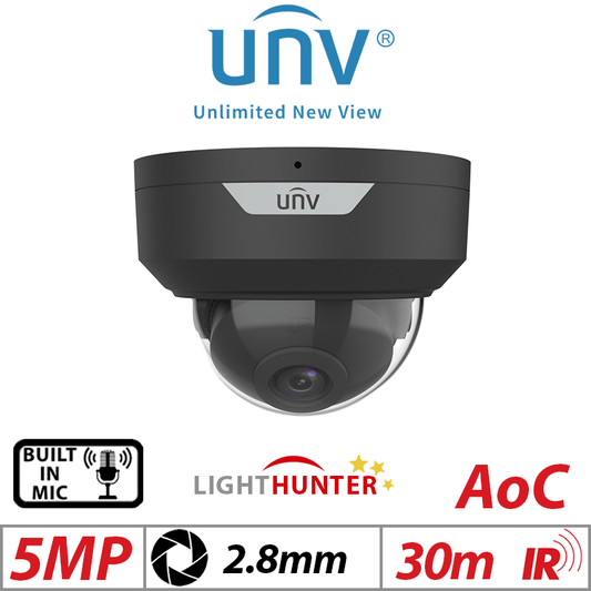 Uniview 5MP Dome Cam – Lighthunter, Fixed 2.8mm Black
