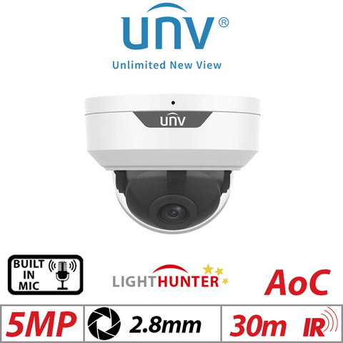 Uniview 5MP Dome Cam – Lighthunter, HD, Fixed 2.8mm White