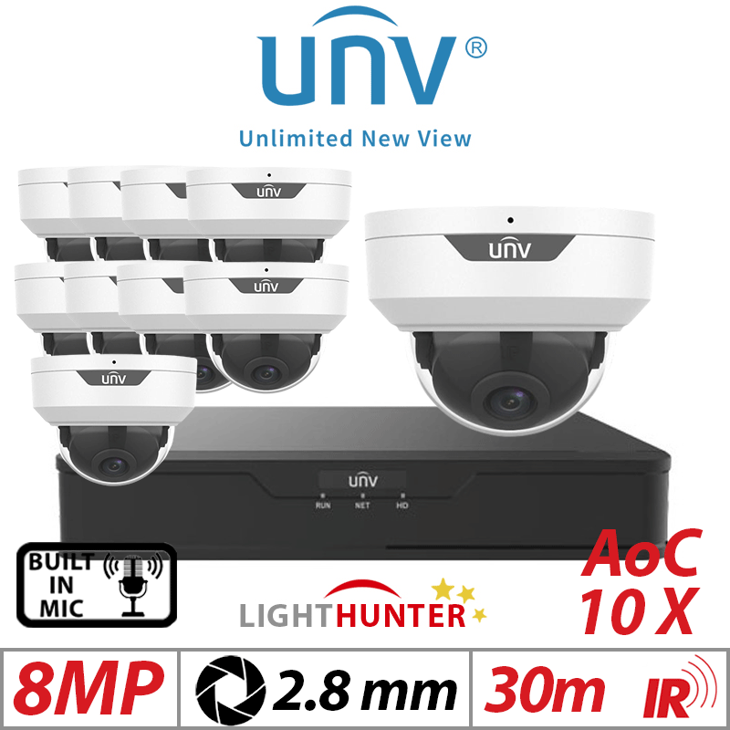 8MP 16CH Uniview 10x LightHunter Dome Mic Analog 2.8mm White
