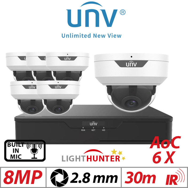 8MP 8CH Uniview 6X LightHunter Fixed Dome Camera w/ Mic 2.8mm