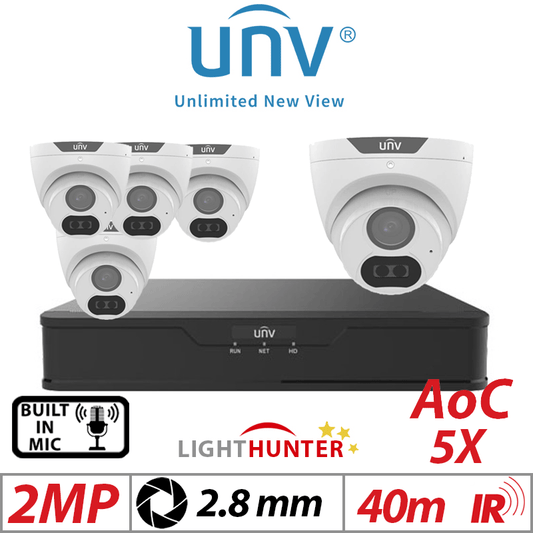 Uniview 2MP 8CH Kit 5x LightHunter Turret Cameras Mic