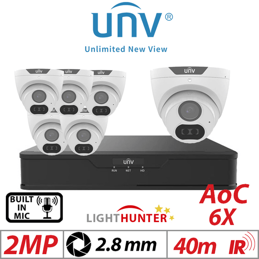 Uniview 2MP 8CH Kit 6x Lighthunter Turret Mic Cameras