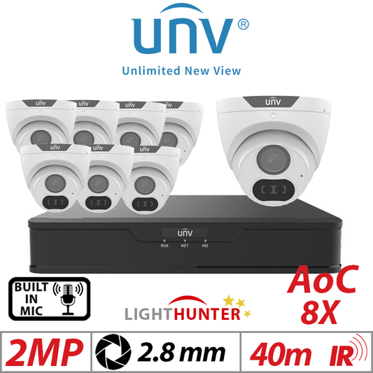 Uniview 2MP 8CH Kit 8x Lighthunter Turret Mic 2.8mm