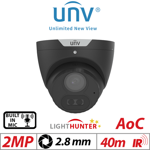Uniview 2MP Lighthunter Turret Camera with Mic – Black