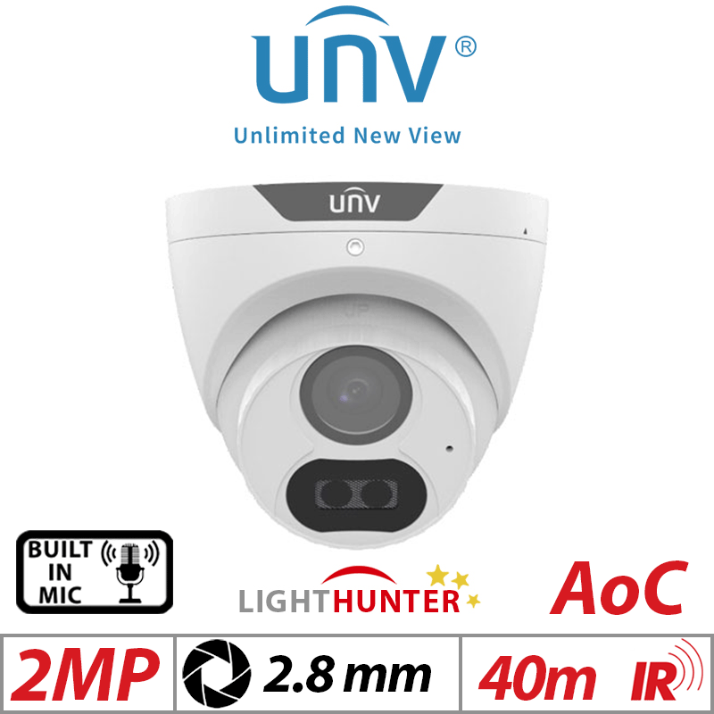 Uniview 2MP Lighthunter Turret Camera with Mic – White