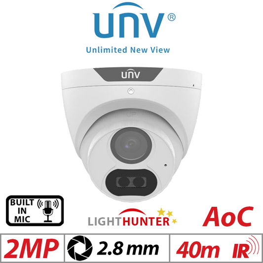 Uniview 2MP Lighthunter Turret Camera with Mic – White