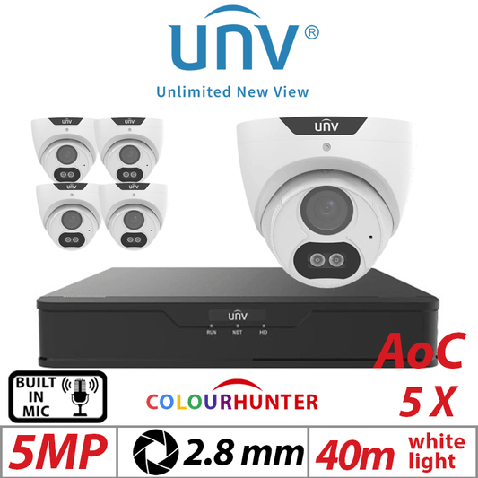 Uniview 5MP 8CH Kit 5x Fixed Turret Analog Cameras 2.8mm