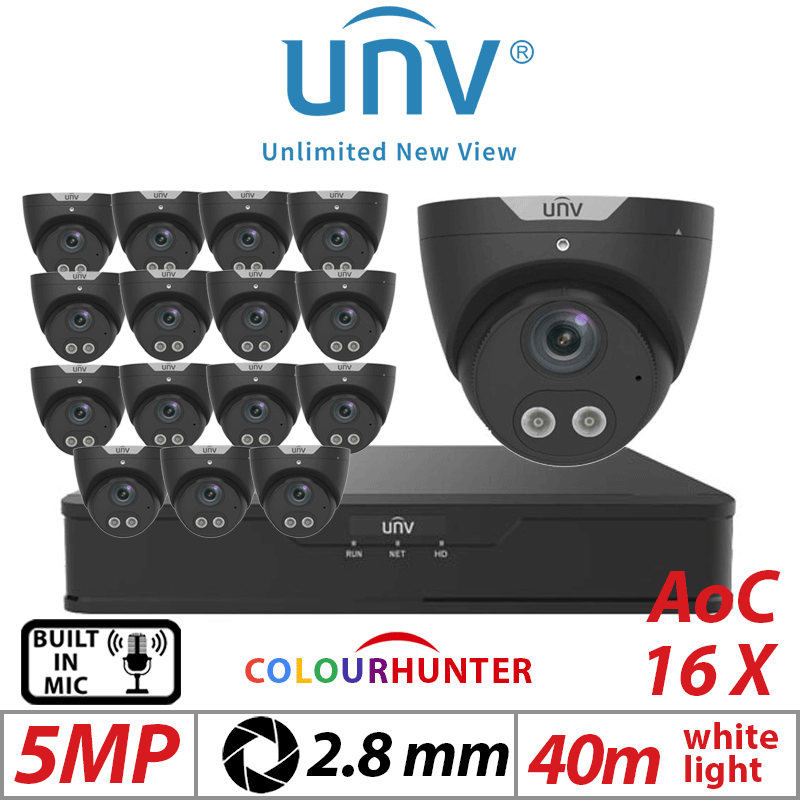 5MP 16CH UNIVIEW - 16X Turret Analog Camera – Fixed, 2.8mm, Black (UAC-T125-AF28M-W-BLACK)