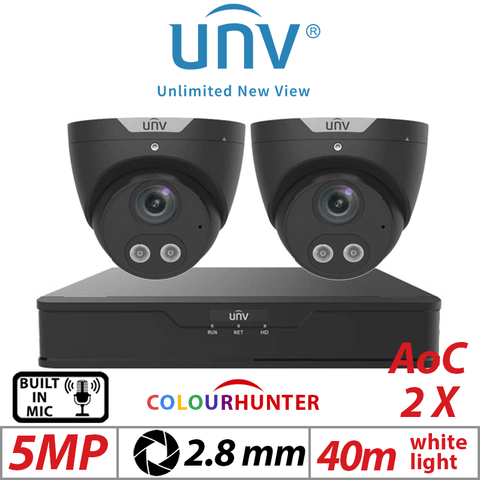 Uniview 5MP 4CH Kit 2x Fixed Turret Analog Cameras 2.8mm Black