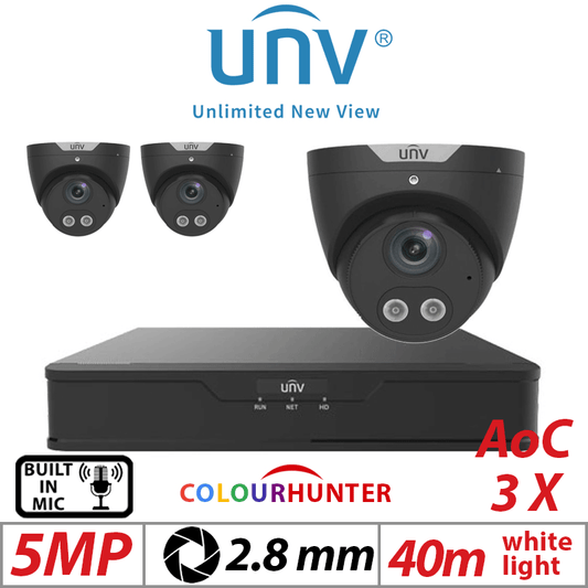 Uniview 5MP 4CH Kit 3x Fixed Turret Analog Cameras 2.8mm Black