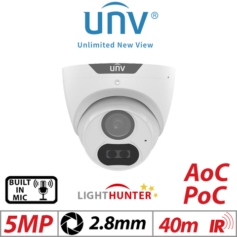 Uniview 5MP Turret Cam – Lighthunter, Mic, PoC, 2.8mm White