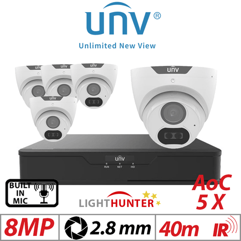 8MP 8CH Uniview 5X LightHunter Fixed Turret Camera White 2.8mm