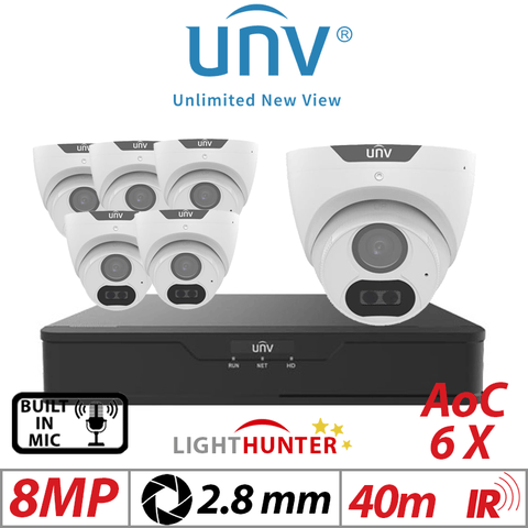 8MP 8CH Uniview 6X LightHunter Fixed Turret Camera White 2.8mm