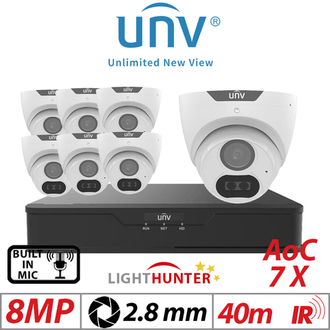 8MP 8CH Uniview 7X LightHunter Fixed Turret Camera White 2.8mm