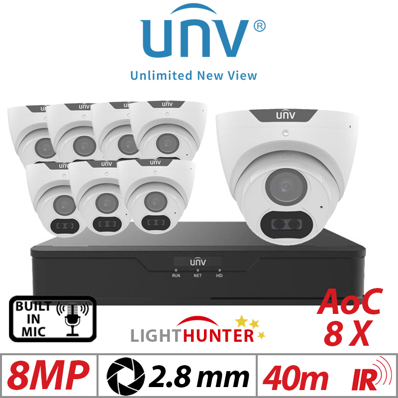 8MP 16CH UNIVIEW – 8X LightHunter Turret Camera 2.8mm White