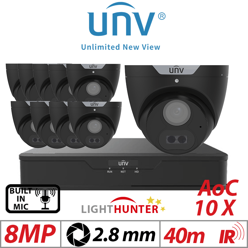 8MP 16CH Uniview 10x LightHunter Turret Analog 2.8mm Black