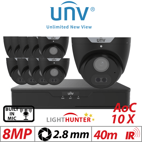 8MP 16CH Uniview 10x LightHunter Turret Analog 2.8mm Black