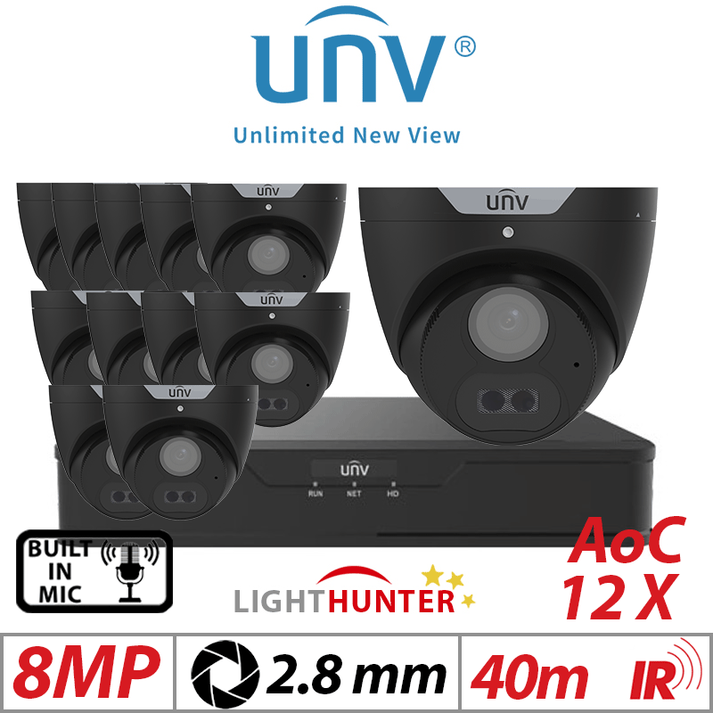 8MP 16CH Uniview 12x LightHunter Turret Analog 2.8mm Black