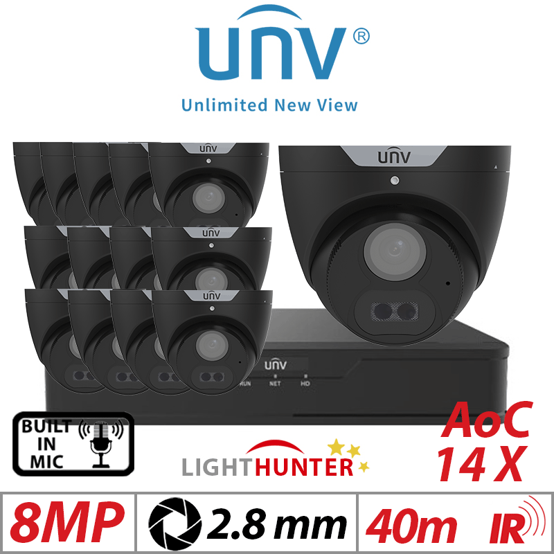 UNIVIEW 16CH KITS8MP 16CH UNIVIEW – 14X LightHunter Fixed Dome Camera Mic