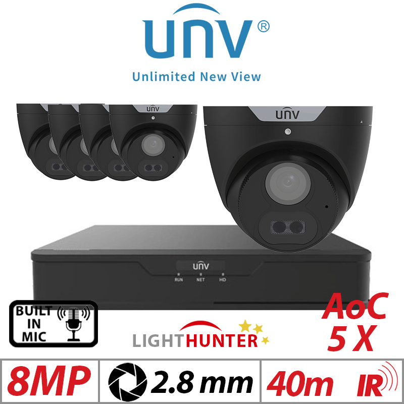 Uniview 8MP 8CH 5X LightHunter Turret Camera 2.8mm Black