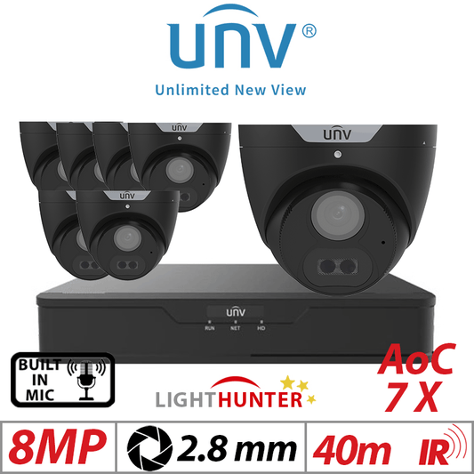 8MP 8CH Uniview 7X LightHunter Fixed Turret Camera Black 2.8mm
