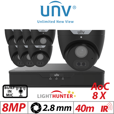 8MP 8CH Uniview 8X LightHunter Fixed Turret Camera Black 2.8mm