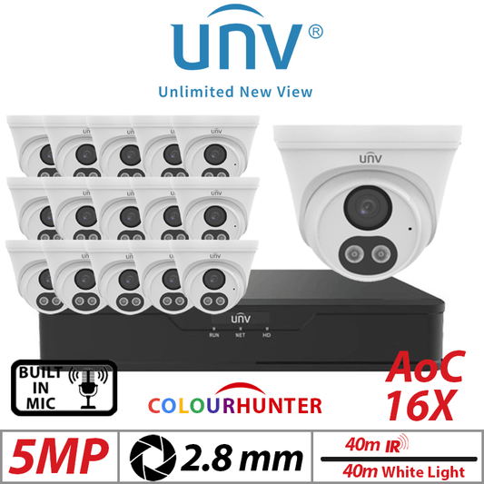 5MP 16CH Uniview 16x Smart Dual-Light Turret Analog 2.8mm