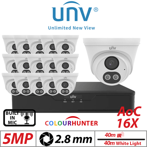 5MP 16CH Uniview 16x Smart Dual-Light Turret Analog 2.8mm