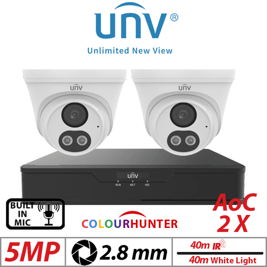 Uniview 5MP 4CH Kit 2x Smart Dual Light Turret Cameras White