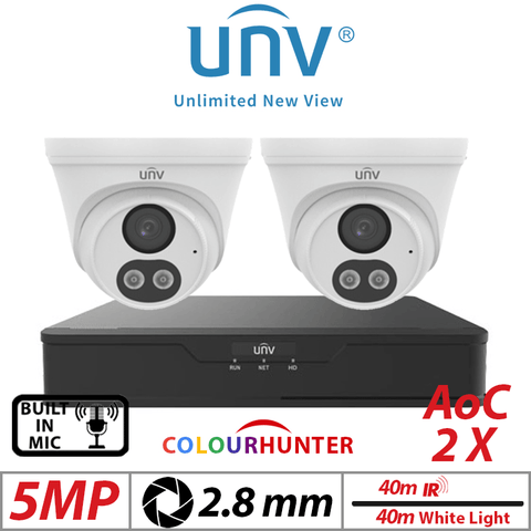 Uniview 5MP 4CH Kit 2x Smart Dual Light Turret Cameras White