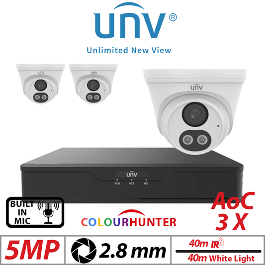 Uniview 5MP 4CH Kit 3x Smart Dual Light Turret Cameras White